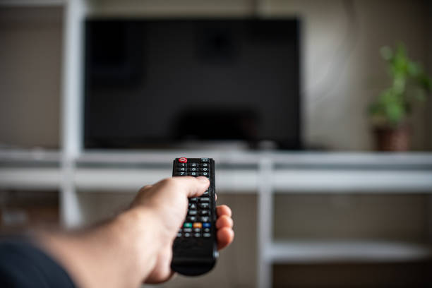 istock Remote control and TV - Black Screen - TV turn off 1315239968