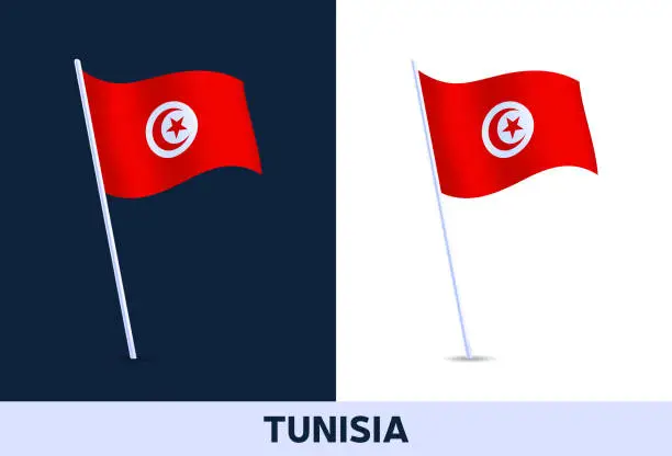 Vector illustration of tunisia vector flag. Waving national flag of Italy isolated on white and dark background. Official colors and proportion of flag. Vector illustration.