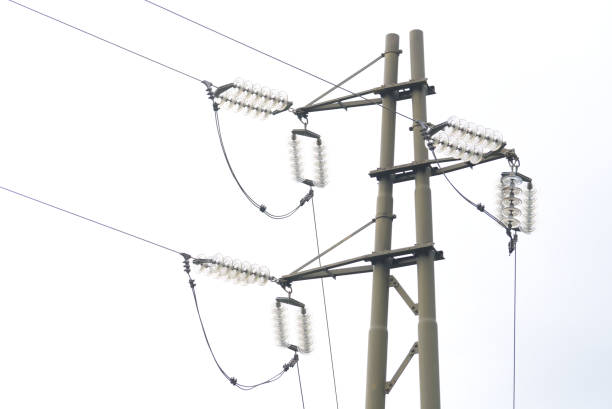 istock Electric pole with the wires on the white background 1315245506