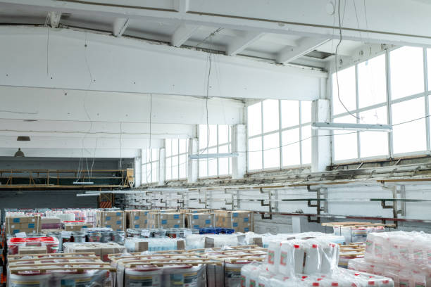 istock Large warehouse with canisters wrapped into polyethylene 1315246994