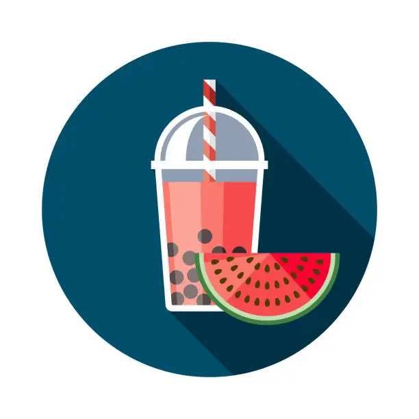 Vector illustration of Watermelon Bubble Tea Flavor Icon