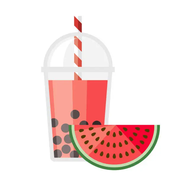 Vector illustration of Watermelon Bubble Tea Flavor Icon