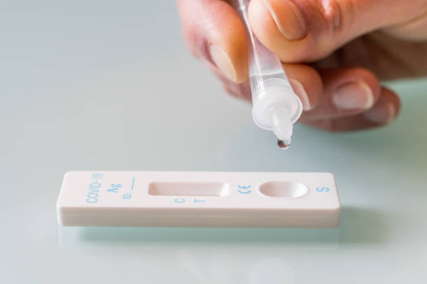 istock Drop of a test material in a rapid test cassettee  for covid-19 antigen test. 1315249740