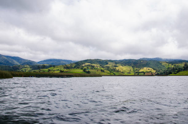 Pasto, Nariño, Colombia. Beautiful panoramic landscape with lagoon de la cocha and cloudy sky.