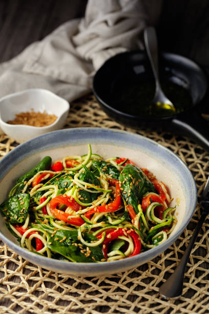 istock Vegan courgette noodle with roasted pepper salad 1315254115