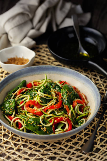 istock Vegan courgette noodle with roasted pepper salad 1315254119
