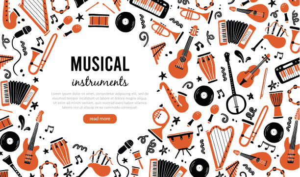 ilustrações de stock, clip art, desenhos animados e ícones de banners template with musical instrument - choir elements