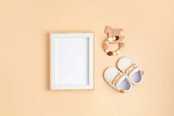 istock Mockup of empty frame with eco friendly baby accessories 1315256146