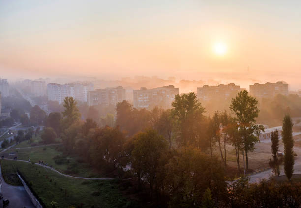 istock Panoramic top aerial view of modern city at dawn 1315260765