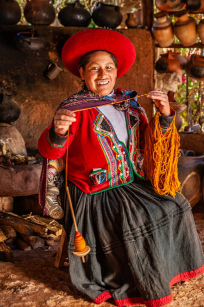 istock Peruvian woman spinning wool by hand, Sacred Valley, Peru 1315260858