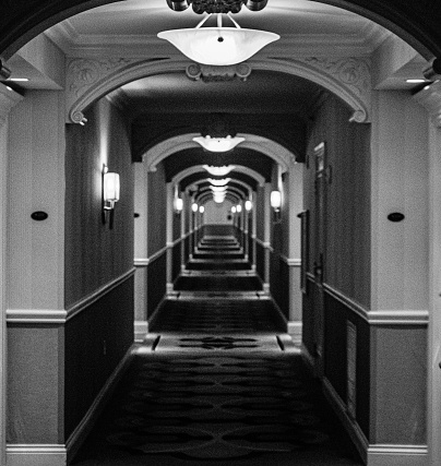 Long hallway stretching to infinity