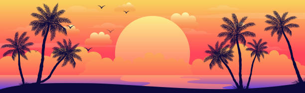istock Realistic sea sunset on the background of palm trees - Vector 1315271696