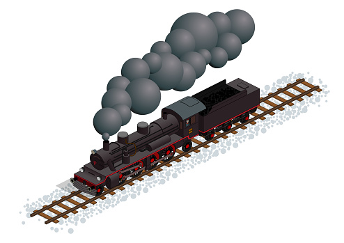 2-8-2 steam locomotive w/ tender - 26.6° isometric projection