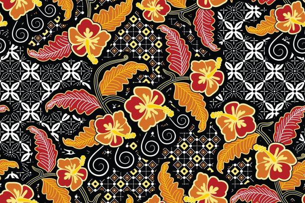 Seamless pattern with floral vector Illustration, Tropical batik motif Seamless pattern with floral vector Illustration, Tropical batik motif batik indonesia stock illustrations