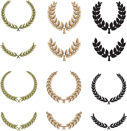 Twelve beautiful laurels in green, gold and black silhouette variations. Most elements are done with mesh.