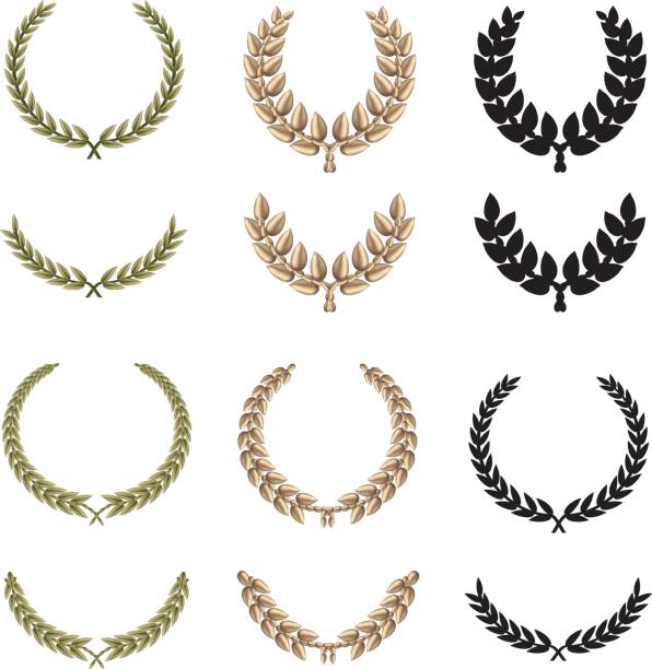 Laurel Twelve beautiful laurels in green, gold and black silhouette variations. Most elements are done with mesh. roman empire stock illustrations
