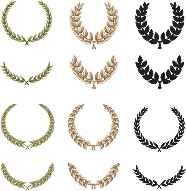 Laurel Twelve beautiful laurels in green, gold and black silhouette variations. Most elements are done with mesh. rome italy sign symbol stock illustrations