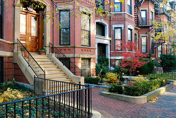 Back Bay Facades More photos of Boston and Cambridge, Massachusetts front stoop photos stock pictures, royalty-free photos & images