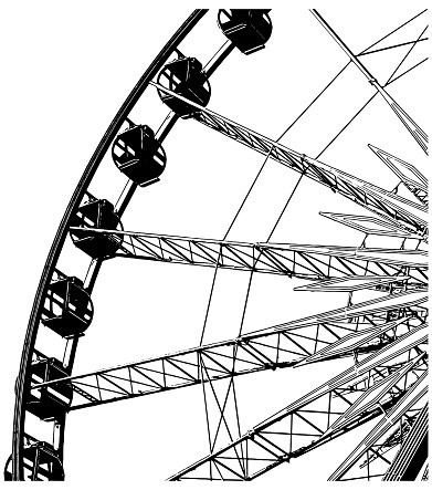 Ferris wheel realistic illustration in black on white background
