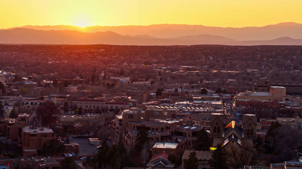 istock Aerial View of the Sun Setting Over Santa Fe 1315286495