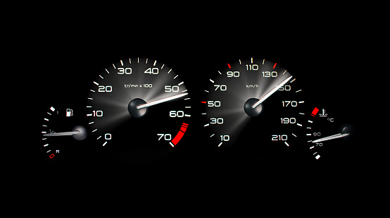 car dashboard speedometer and tachometer on white background