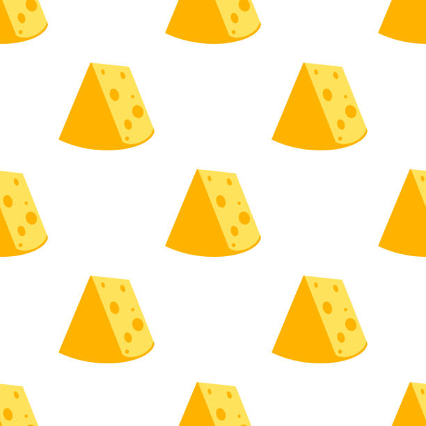 ilustrações, clipart, desenhos animados e ícones de padrão sem costura do queijo. pedaços de queijo amarelo, isolados em um fundo branco. pedaços de queijo de várias formas. ilustração plana vetorial - cheese portion backgrounds organic