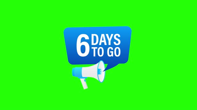 Loudspeaker. Male hand holding megaphone with 6 days to go. Banner for business, marketing and advertising. Motion graphics.