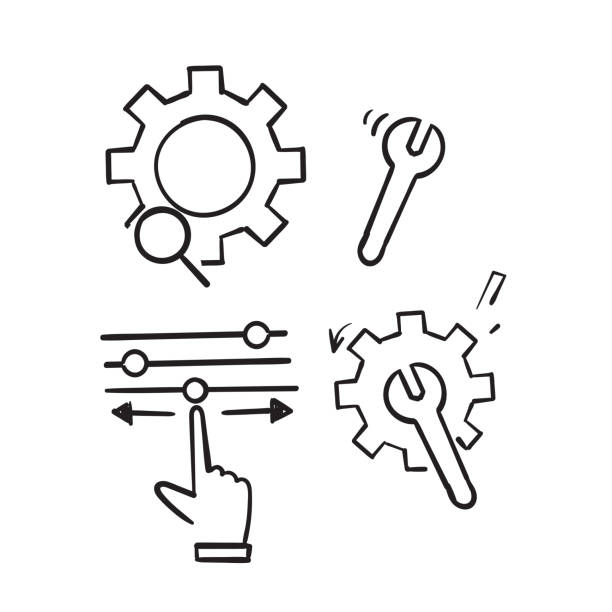 illustrations, cliparts, dessins animés et icônes de main dessinée doodle simple set of setup and settings related vector line icons isolated - repairing computer work tool conformity