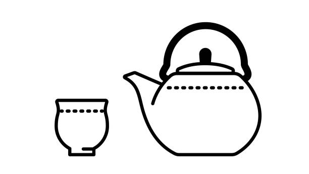 illustrazioni stock, clip art, cartoni animati e icone di tendenza di teiera giapponese kyusu e tazza da tè giapponese yunomi - tea cup tea green tea chinese tea