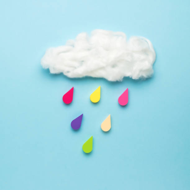 istock A cloud and six multicolored drops on a light blue background. Climate picture. 1315299074
