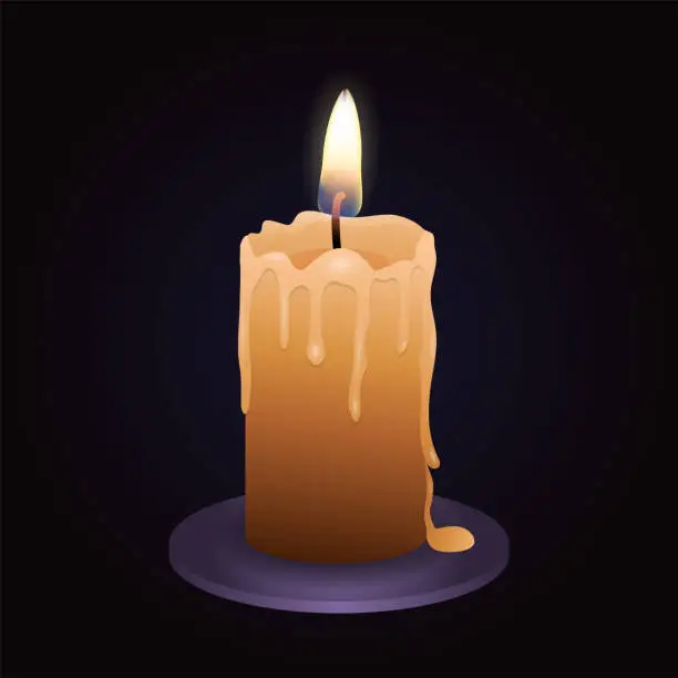 Vector illustration of Large candle with melting wax and realistic fire