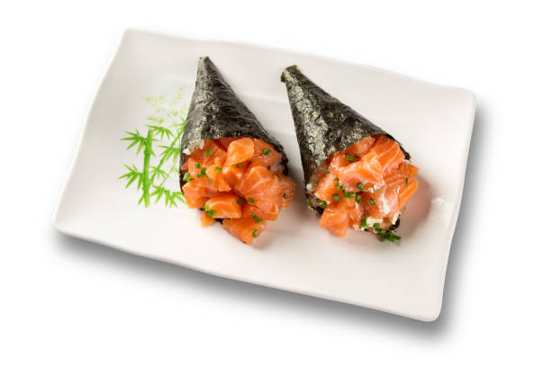 istock Sushi temaki Salmon isolated on white background 1315301436