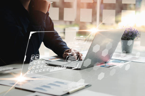 istock Business people analyze data graphs and graphs economic growth financial investment with hologram chart graph, business strategy concept, data analysis technology. 1315302197
