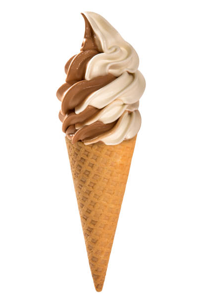 istock Vanilla and Chocolate soft ice cream waffled cone. 1315304941