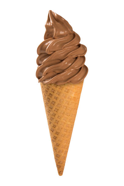istock Chocolate soft ice cream waffled cone in white background. 1315304979