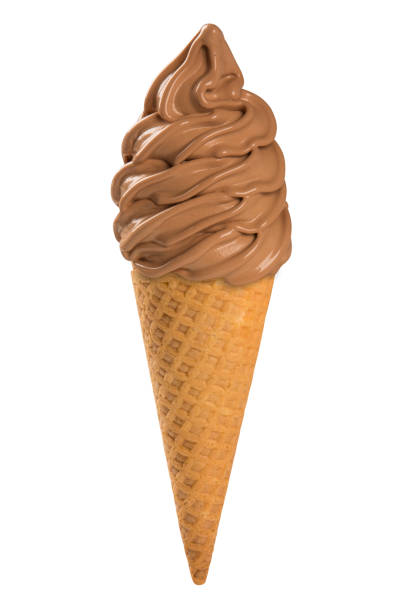 istock Chocolate soft ice cream waffled cone in white background. 1315305062