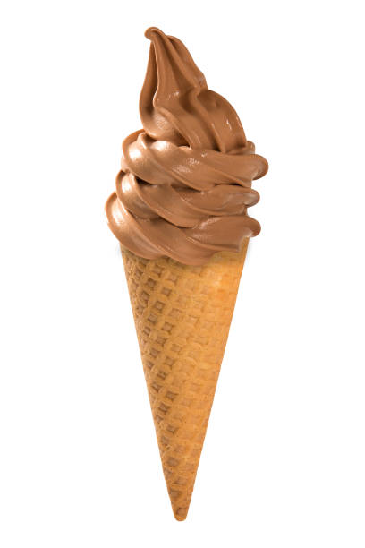istock Chocolate soft ice cream waffled cone in white background. 1315305744