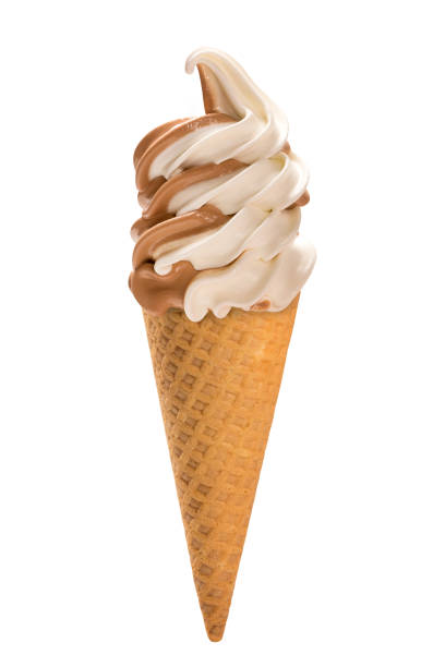 istock Vanilla and Chocolate soft ice cream waffled cone. 1315305757