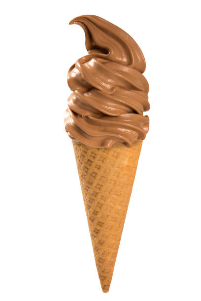 istock Chocolate soft ice cream waffled cone in white background. 1315305768
