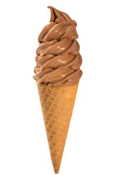 istock Chocolate soft ice cream waffled cone in white background. 1315305869