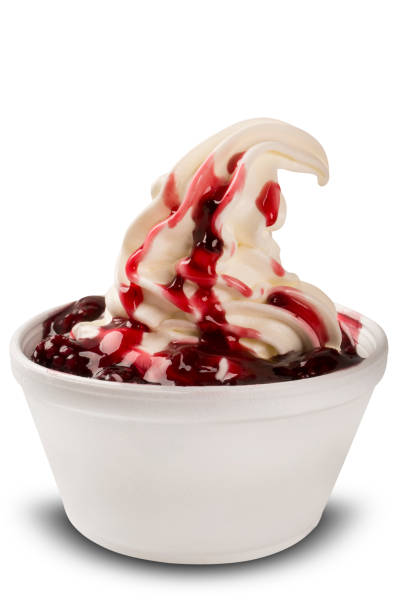 istock Ice cream with strawberry sauce. White background 1315306190