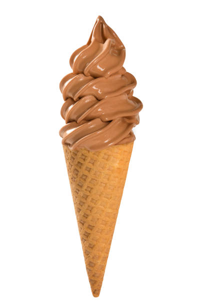 istock Chocolate soft ice cream waffled cone in white background. 1315306238