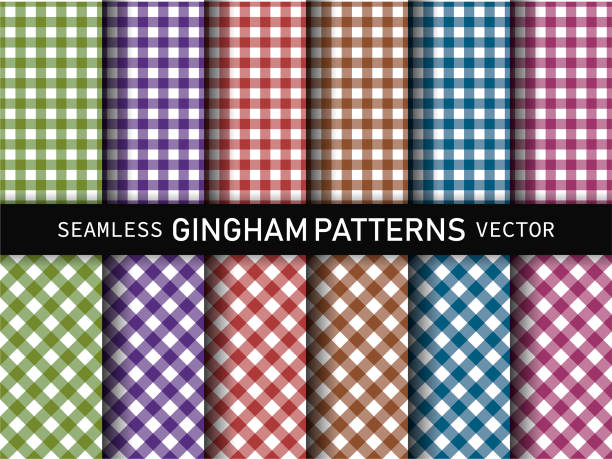 illustrations, cliparts, dessins animés et icônes de collection de motifs gingham. ensemble de motifs à carreaux classiques. fond multicolore de vecteur sans couture. motifs de nappe pour tissu, textile, emballage, etc. - plaid tartan backgrounds pattern