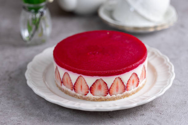 istock Delicious cheesecake with fresh strawberries without baking 1315309158
