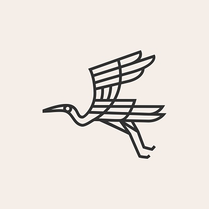 stork monoline outline hipster vintage vector icon illustration