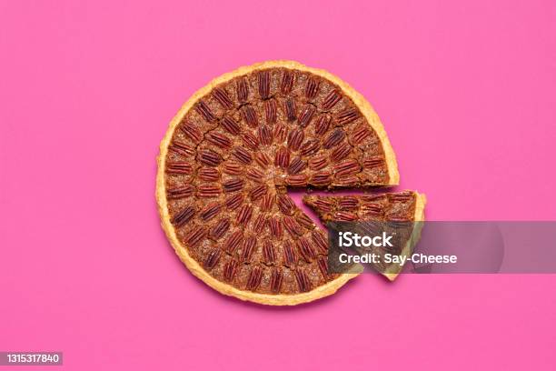 Pecan Pie Above View Isolated On A Pink Background Stock Photo - Download Image Now