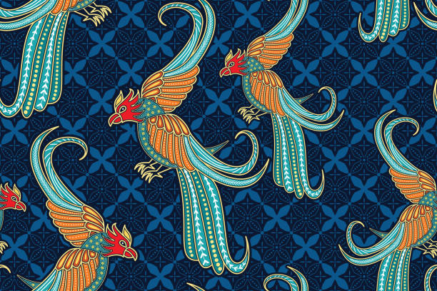 Seamless pattern with phoenix vector Seamless pattern with phoenix vector batik indonesia stock illustrations
