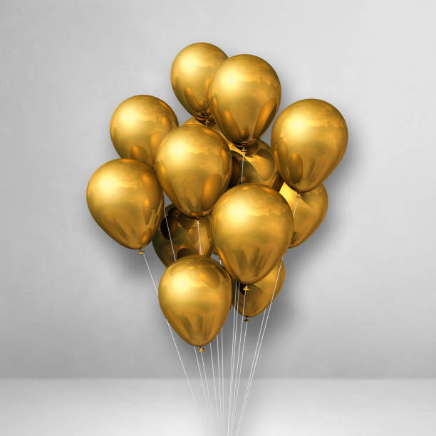 istock Gold balloons bunch on a white wall background 1315321062