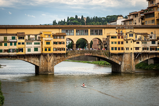 The Medieval Ponte Vecchio and Arno River in Florence Tuscany Italy