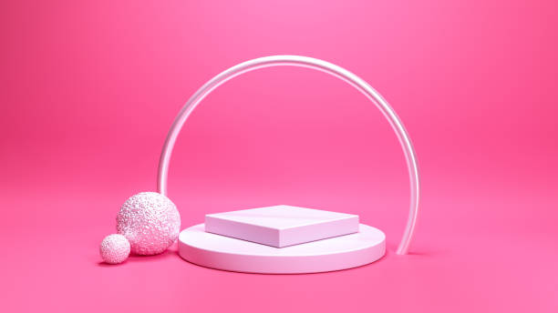 istock Podium background set silver steel arch metalize balls 1315322490